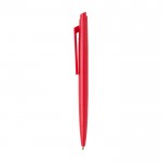 Bolígrafo de plástico reciclado con diseño minimalista tinta negra color rojo vista lateral