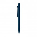 Bolígrafo de plástico reciclado con diseño minimalista tinta negra color azul marino vista lateral