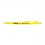 Bolígrafo de plástico reciclado con diseño minimalista tinta negra color amarillo vista impresión tampografía