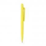 Bolígrafo de plástico reciclado con diseño minimalista tinta negra color amarillo segunda vista lateral