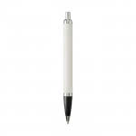Bolígrafo bicolor con acabados metálicos color blanco vista trasera