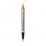 Bolígrafo bicolor con acabados dorados color plateado vista delantera