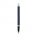 Bolígrafo bicolor con acabados metálicos color azul vista trasera