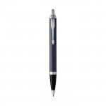 Bolígrafo bicolor con acabados metálicos color azul vista delantera