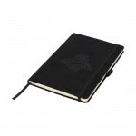 Libreta con portada de ante color negro vista de detalle