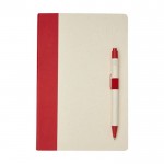 Set de libreta y bolígrafo de cartón reciclado A5 hojas a rayas color rojo segunda vista frontal