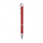 Bolígrafo de aluminio reciclado con acabado brillante y tinta negra color rojo vista lateral