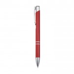 Bolígrafo de aluminio reciclado con acabado brillante y tinta negra color rojo vista lateral
