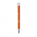 Bolígrafo de aluminio reciclado con acabado brillante y tinta negra color naranja vista lateral