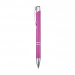 Bolígrafo de aluminio reciclado con acabado brillante y tinta negra color rosa vista lateral