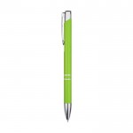 Bolígrafo de aluminio reciclado con acabado brillante y tinta negra color verde lima vista lateral