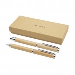 Set de bolígrafo y roller de bambú con detalles de cobre tinta negra color natural