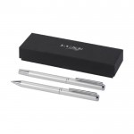 Bolígrafo y roller de aluminio con accesorios cromados tinta negra color plateado