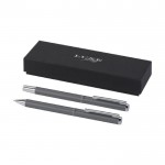 Bolígrafo y roller de aluminio con accesorios cromados tinta negra color gris oscuro