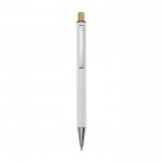 Bolígrafo de aluminio reciclado con pulsador de bambú tinta azul color blanco