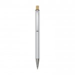 Bolígrafo de aluminio reciclado con pulsador de bambú tinta azul color plateado