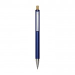 Bolígrafo de aluminio reciclado con pulsador de bambú tinta negra color azul marino