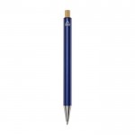 Bolígrafo de aluminio reciclado con pulsador de bambú tinta negra color azul marino segunda vista trasera