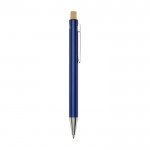 Bolígrafo de aluminio reciclado con pulsador de bambú tinta negra color azul marino segunda vista lateral