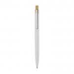 Bolígrafo de aluminio y bambú con detalle transparente tinta azul color blanco