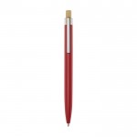 Bolígrafo de aluminio y bambú con detalle transparente tinta negra color rojo