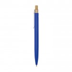 Bolígrafo de aluminio y bambú con detalle transparente tinta negra color azul vista lateral