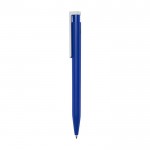 Bolígrafo de plástico reciclado de varios colores con tinta azul color azul real vista lateral