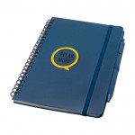 Cuaderno de tapa dura de plástico reciclado A5 hojas a rayas color azul marino vista impresión tampografía