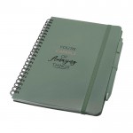 Cuaderno de tapa dura de plástico reciclado A5 hojas a rayas color verde pastel vista impresión tampografía