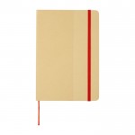 Libreta de tapa de cartón reciclado con elástico A5 hojas a rayas color rojo segunda vista frontal