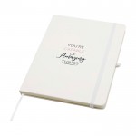 Cuaderno con esquinas redondeadas y tapa suave A5 hojas a rayas color blanco vista impresión tampografía