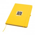 Cuaderno con esquinas redondeadas y tapa suave A5 hojas a rayas color amarillo vista impresión tampografía