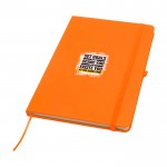 Cuaderno con esquinas redondeadas y tapa suave A5 hojas a rayas color naranja vista impresión tampografía