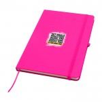 Cuaderno con esquinas redondeadas y tapa suave A5 hojas a rayas color rosa vista impresión tampografía