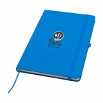 Cuaderno con esquinas redondeadas y tapa suave A5 hojas a rayas color azul claro vista impresión tampografía