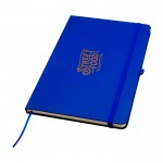Cuaderno con esquinas redondeadas y tapa suave A5 hojas a rayas color azul real vista impresión tampografía