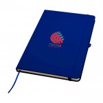 Cuaderno con esquinas redondeadas y tapa suave A5 hojas a rayas color azul marino vista impresión tampografía