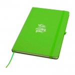 Cuaderno con esquinas redondeadas y tapa suave A5 hojas a rayas color verde lima vista impresión tampografía