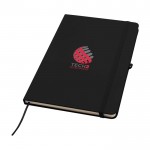 Cuaderno con esquinas redondeadas y tapa suave A5 hojas a rayas color negro vista impresión tampografía