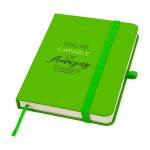Libreta de tapa dura con cubierta de tacto suave A6 hojas a rayas color verde lima vista impresión tampografía