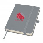 Libreta de tapa dura con cubierta de tacto suave A6 hojas a rayas color gris vista impresión tampografía
