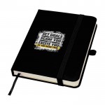 Libreta de tapa dura con cubierta de tacto suave A6 hojas a rayas color negro vista impresión tampografía