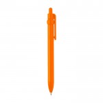 Bolígrafo de plástico reciclado con bola y clip tinta negra color naranja segunda vista lateral