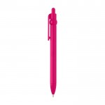 Bolígrafo de plástico reciclado con bola y clip tinta negra color fucsia vista lateral