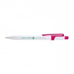 Bolígrafo de plástico reciclado sofisticado tinta negra color fucsia vista impresión tampografía