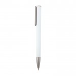 Bolígrafo de aluminio reciclado con clip plateado tinta azul color blanco vista lateral