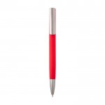 Bolígrafo de aluminio reciclado con clip plateado tinta azul color rojo
