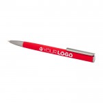 Bolígrafo de aluminio reciclado con clip plateado tinta azul color rojo tercera vista
