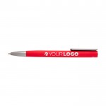 Bolígrafo de aluminio reciclado con clip plateado tinta azul color rojo tercera vista frontal