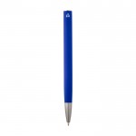 Bolígrafo de aluminio reciclado con clip plateado tinta azul color azul segunda vista trasera